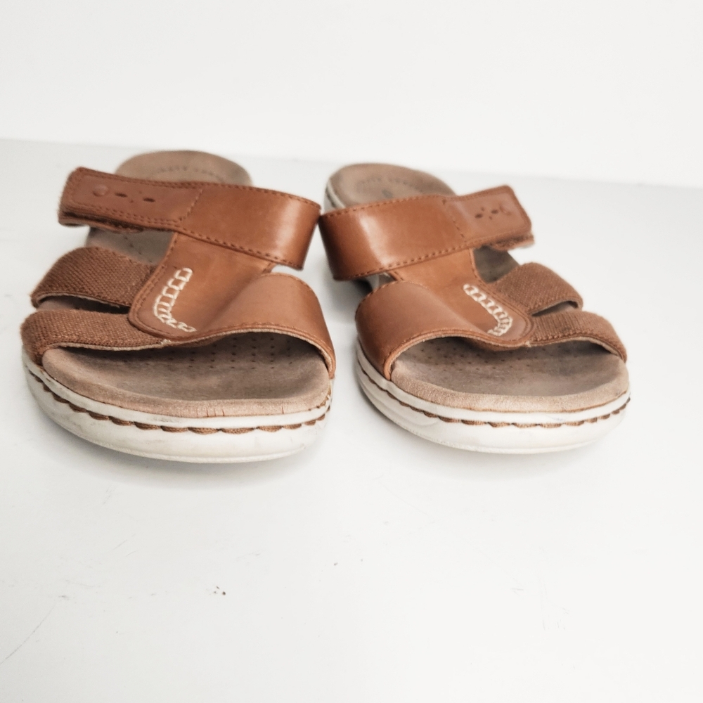 Clarks Collection Leisa Emily Brown Leather Slide Sandals Women's Size 9.5 - Picture 5 of 11